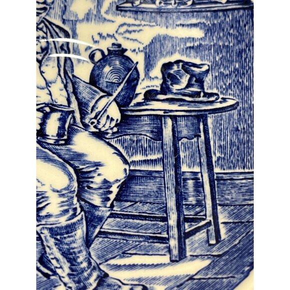 Vintage Blue & White Farmer Plate England Trade Mark 1835 Porcelain Decor - Picture 7 of 12